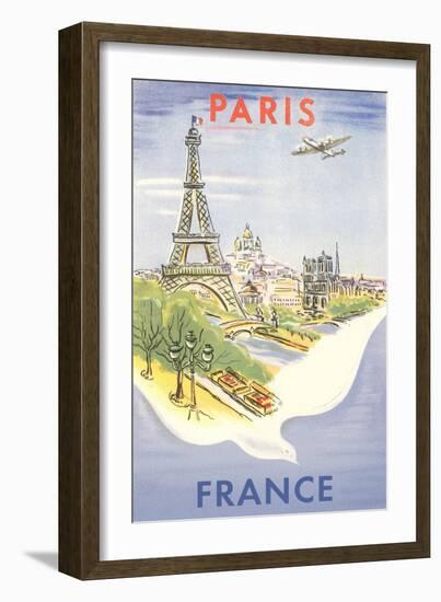 Airplane Flying over Paris, France--Framed Art Print