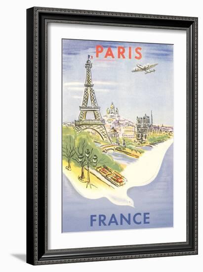 Airplane Flying over Paris, France--Framed Art Print