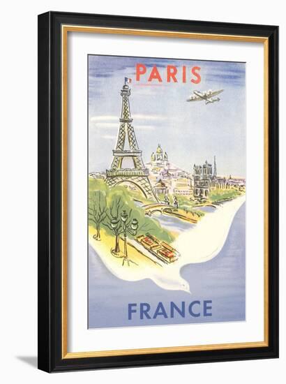 Airplane Flying over Paris, France--Framed Art Print