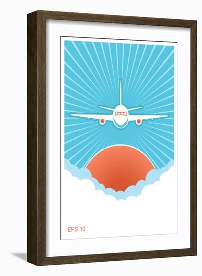 Airplane in Blue Sky and Sun.Vector Poster Background for Text-Tancha-Framed Art Print