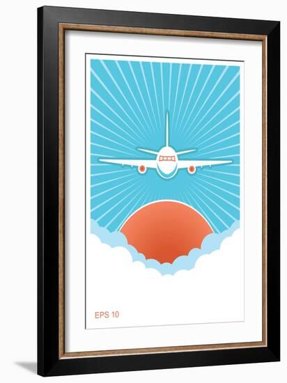 Airplane in Blue Sky and Sun.Vector Poster Background for Text-Tancha-Framed Art Print