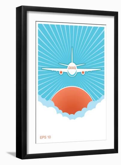 Airplane in Blue Sky and Sun.Vector Poster Background for Text-Tancha-Framed Art Print