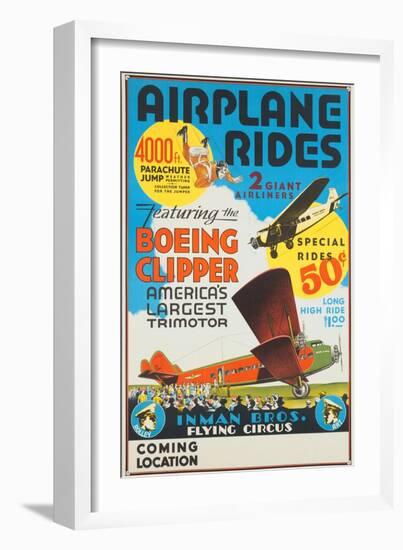 "Airplane Rides: Featuring the Boeing Clipper, America's Largest Trimotor", 1929-null-Framed Giclee Print