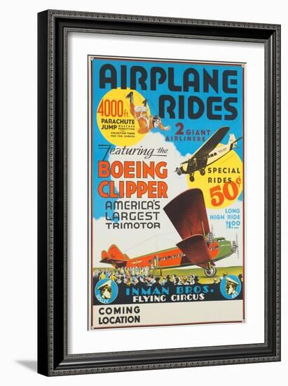 "Airplane Rides: Featuring the Boeing Clipper, America's Largest Trimotor", 1929-null-Framed Giclee Print