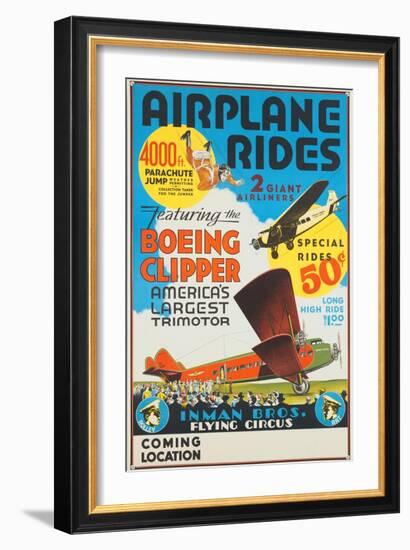 "Airplane Rides: Featuring the Boeing Clipper, America's Largest Trimotor", 1929-null-Framed Giclee Print