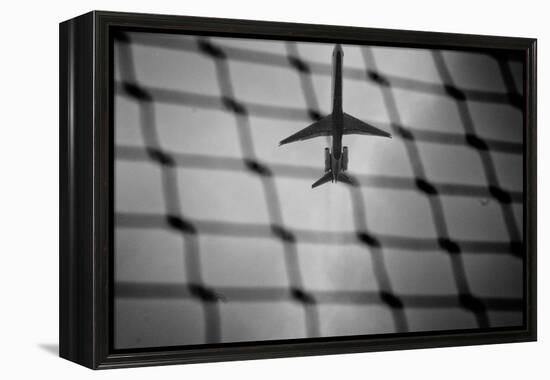 Airplane Through Fence B/W-null-Framed Stretched Canvas