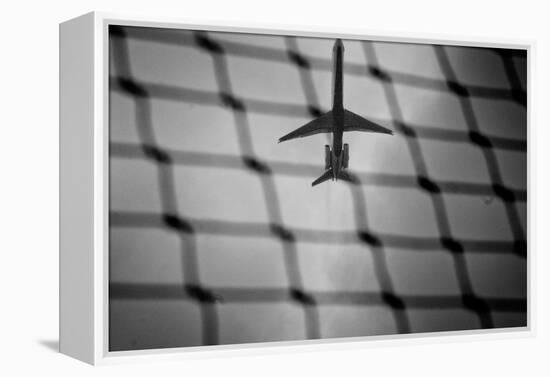 Airplane Through Fence B/W-null-Framed Stretched Canvas