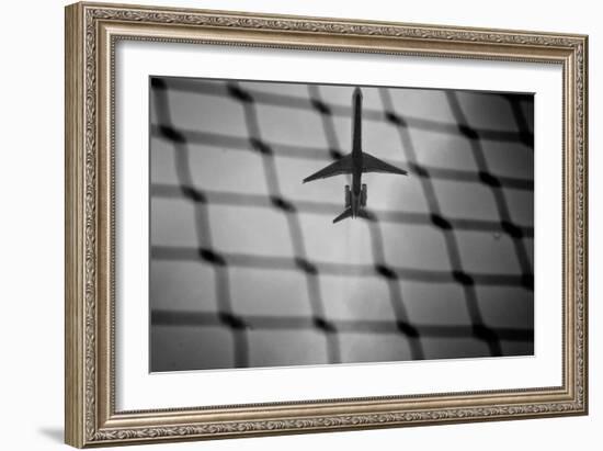 Airplane Through Fence B/W-null-Framed Photo