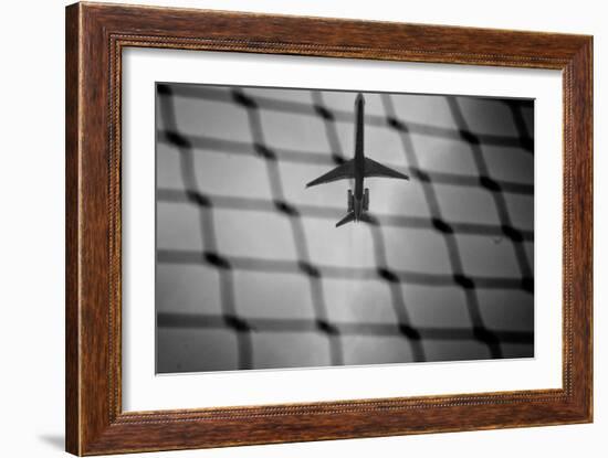 Airplane Through Fence B/W-null-Framed Photo