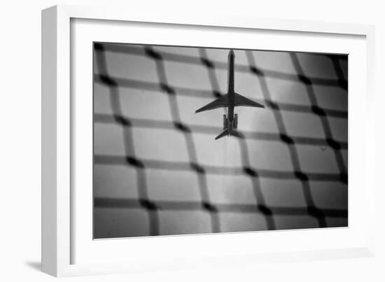 Airplane Through Fence B/W-null-Framed Photo