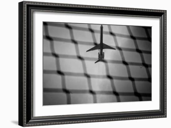 Airplane Through Fence B/W-null-Framed Photo