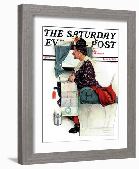 "Airplane Trip" or "First Flight" Saturday Evening Post Cover, June 4,1938-Norman Rockwell-Framed Giclee Print