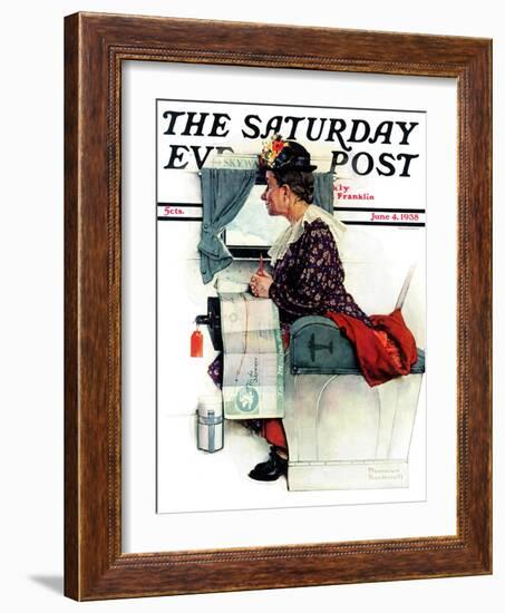 "Airplane Trip" or "First Flight" Saturday Evening Post Cover, June 4,1938-Norman Rockwell-Framed Giclee Print