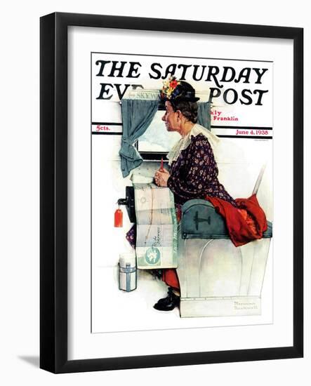 "Airplane Trip" or "First Flight" Saturday Evening Post Cover, June 4,1938-Norman Rockwell-Framed Giclee Print