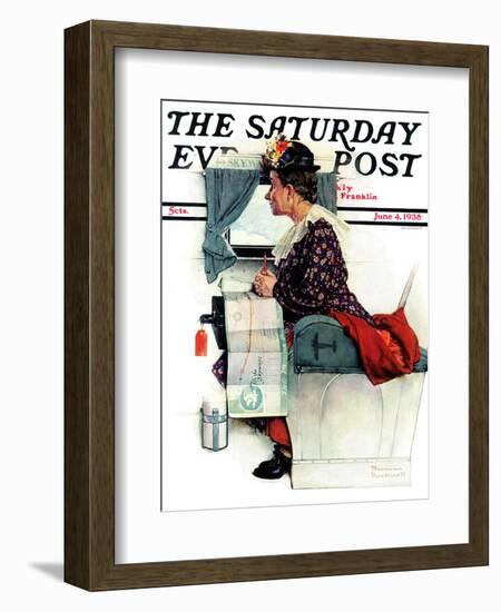 "Airplane Trip" or "First Flight" Saturday Evening Post Cover, June 4,1938-Norman Rockwell-Framed Giclee Print