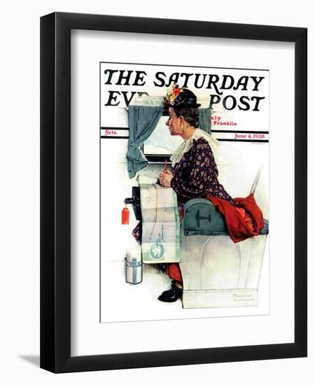 "Airplane Trip" or "First Flight" Saturday Evening Post Cover, June 4,1938-Norman Rockwell-Framed Giclee Print