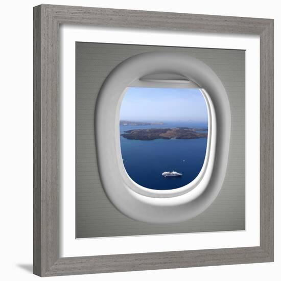 Airplanes Window Seat View with Sea Scape and Islands-viperagp-Framed Photographic Print