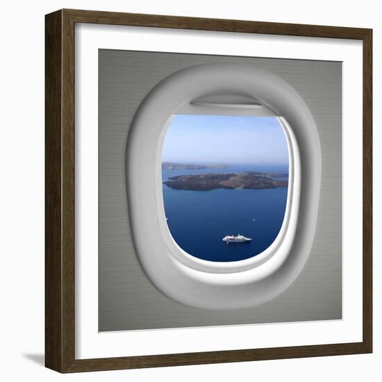 Airplanes Window Seat View with Sea Scape and Islands-viperagp-Framed Photographic Print