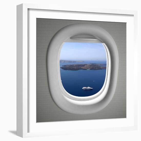 Airplanes Window Seat View with Sea Scape and Islands-viperagp-Framed Photographic Print