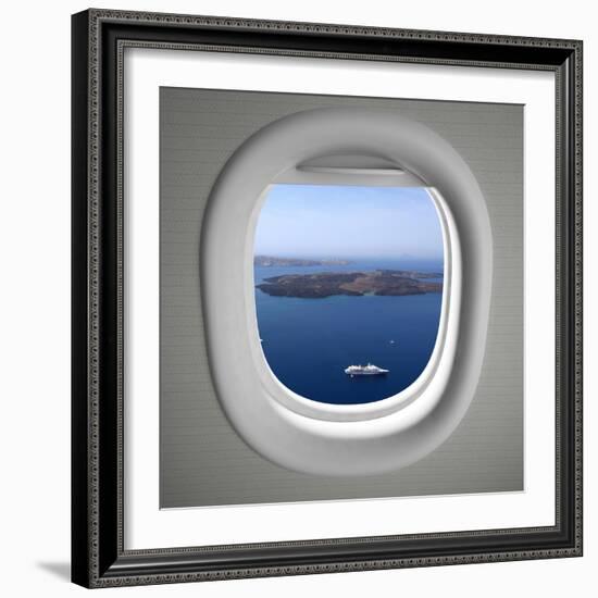 Airplanes Window Seat View with Sea Scape and Islands-viperagp-Framed Photographic Print