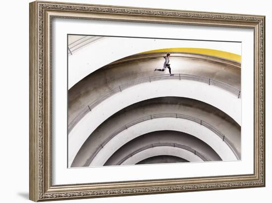 Airport Car Park, Stuttgart, Baden-Württemberg, Germany: A Male Runner Running Through A Car Park-Axel Brunst-Framed Photographic Print