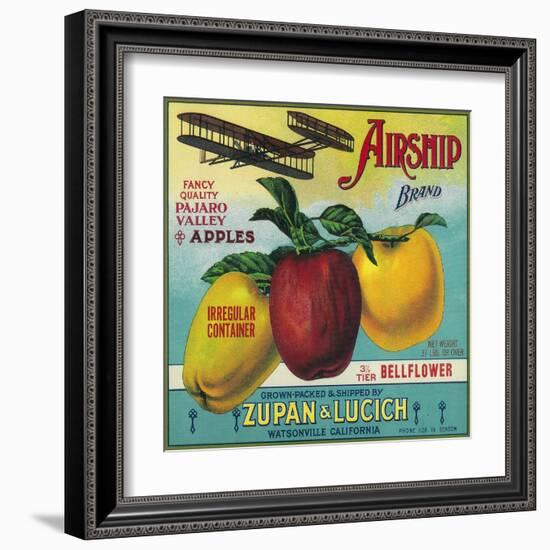 Airship Apple Crate Label - Watsonville, CA-Lantern Press-Framed Art Print