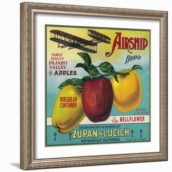 Airship Apple Crate Label - Watsonville, CA-Lantern Press-Framed Art Print