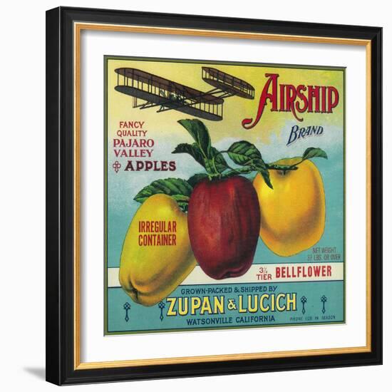 Airship Apple Crate Label - Watsonville, CA-Lantern Press-Framed Art Print