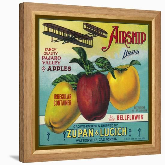 Airship Apple Crate Label - Watsonville, CA-Lantern Press-Framed Stretched Canvas