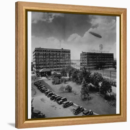 Airship over General Electric Building-null-Framed Premier Image Canvas