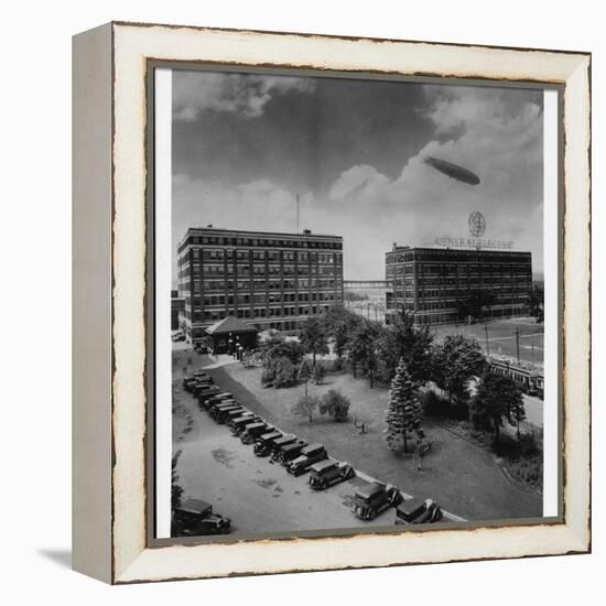 Airship over General Electric Building-null-Framed Premier Image Canvas