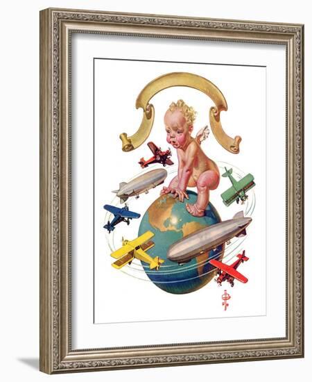 "Airships Circling Baby New Year,"January 2, 1932-Joseph Christian Leyendecker-Framed Giclee Print