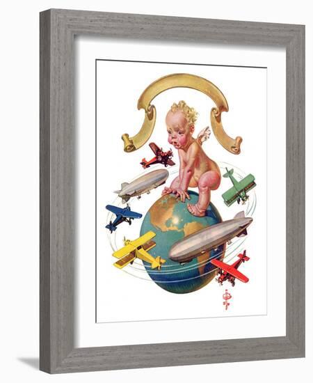 "Airships Circling Baby New Year,"January 2, 1932-Joseph Christian Leyendecker-Framed Giclee Print