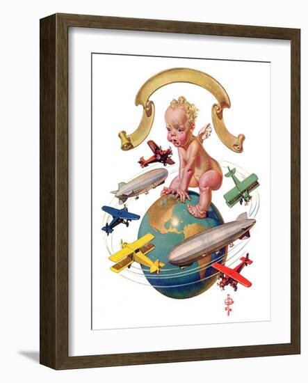 "Airships Circling Baby New Year,"January 2, 1932-Joseph Christian Leyendecker-Framed Giclee Print