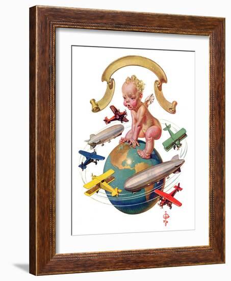 "Airships Circling Baby New Year,"January 2, 1932-Joseph Christian Leyendecker-Framed Giclee Print