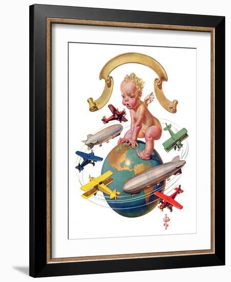 "Airships Circling Baby New Year,"January 2, 1932-Joseph Christian Leyendecker-Framed Giclee Print