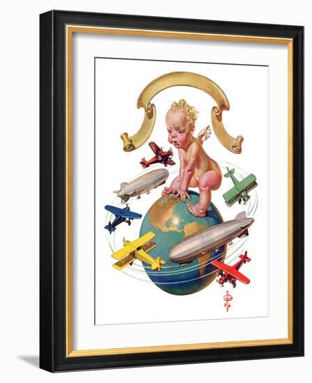 "Airships Circling Baby New Year,"January 2, 1932-Joseph Christian Leyendecker-Framed Giclee Print