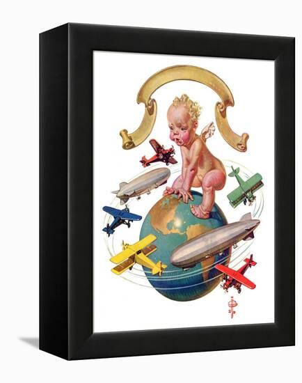 "Airships Circling Baby New Year,"January 2, 1932-Joseph Christian Leyendecker-Framed Premier Image Canvas