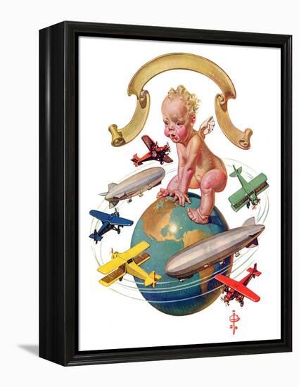 "Airships Circling Baby New Year,"January 2, 1932-Joseph Christian Leyendecker-Framed Premier Image Canvas