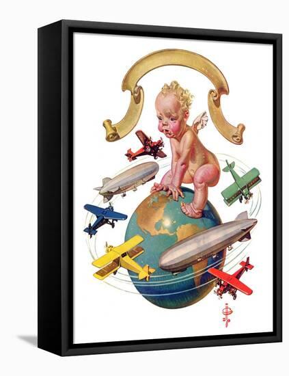 "Airships Circling Baby New Year,"January 2, 1932-Joseph Christian Leyendecker-Framed Premier Image Canvas