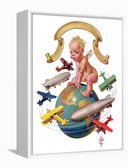 "Airships Circling Baby New Year,"January 2, 1932-Joseph Christian Leyendecker-Framed Premier Image Canvas