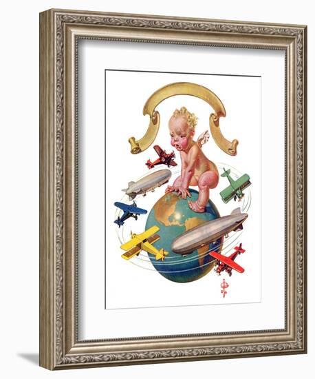 "Airships Circling Baby New Year,"January 2, 1932-Joseph Christian Leyendecker-Framed Giclee Print