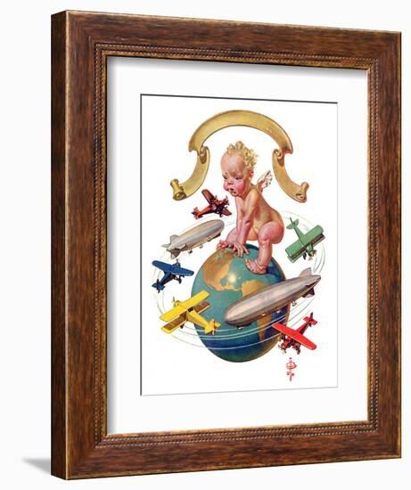 "Airships Circling Baby New Year,"January 2, 1932-Joseph Christian Leyendecker-Framed Giclee Print