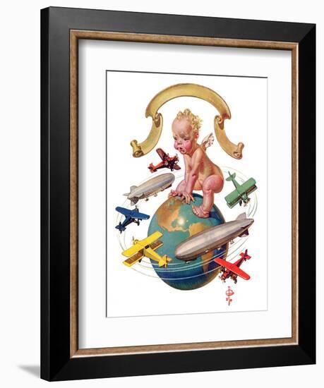 "Airships Circling Baby New Year,"January 2, 1932-Joseph Christian Leyendecker-Framed Giclee Print