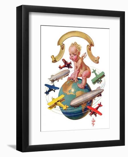 "Airships Circling Baby New Year,"January 2, 1932-Joseph Christian Leyendecker-Framed Giclee Print