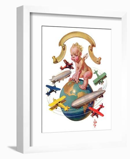 "Airships Circling Baby New Year,"January 2, 1932-Joseph Christian Leyendecker-Framed Giclee Print