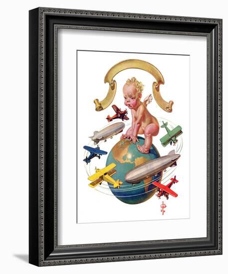 "Airships Circling Baby New Year,"January 2, 1932-Joseph Christian Leyendecker-Framed Giclee Print