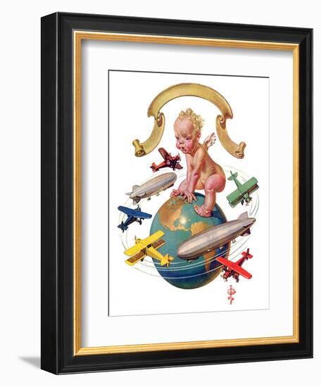 "Airships Circling Baby New Year,"January 2, 1932-Joseph Christian Leyendecker-Framed Giclee Print