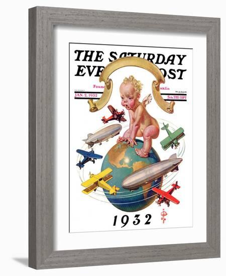 "Airships Circling Baby New Year," Saturday Evening Post Cover, January 2, 1932-Joseph Christian Leyendecker-Framed Giclee Print