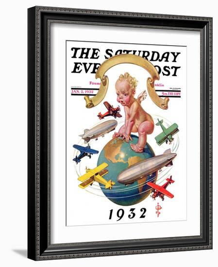 "Airships Circling Baby New Year," Saturday Evening Post Cover, January 2, 1932-Joseph Christian Leyendecker-Framed Giclee Print